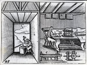 製本、ジョンアモスコメニウスの「Orbis Sensualium Pictus」のイラスト、英語版は1659年に発行 作： German School